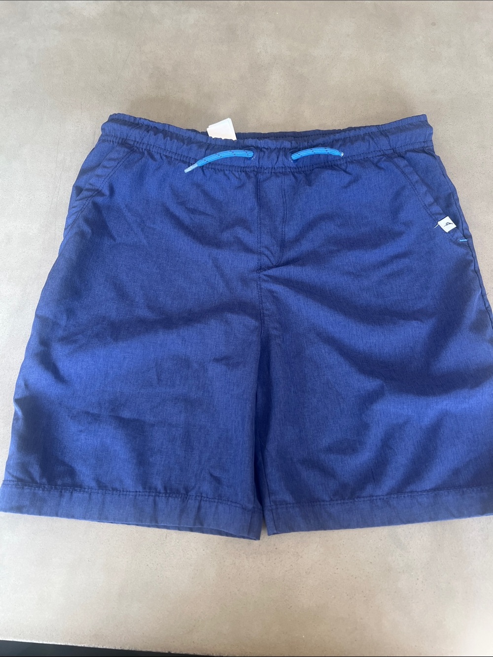 Tommy Bahama Kids Navy Swim Trunks with Bright Blue Drawstring